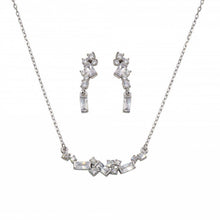 Load image into Gallery viewer, Sterling Silver Rhodium Plated CZ And Baguette Stone Earring And Necklace Set