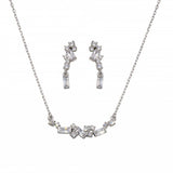Sterling Silver Rhodium Plated CZ And Baguette Stone Earring And Necklace Set