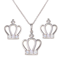Load image into Gallery viewer, Sterling Silver Rhodium Plated Crown Clear CZ Earring And Necklace Set