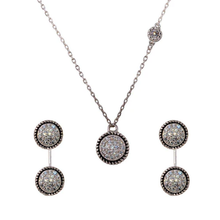 Load image into Gallery viewer, Sterling Silver Rhodium Plated Front And Back Clear CZ Earring And Necklace Set