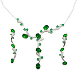 Sterling Silver Rhodium Plated Green And Clear CZ Dangling Earring And Necklace Set