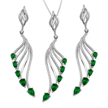 Load image into Gallery viewer, Sterling Silver Rhodium Plated Wing Clear And Green CZ Earring And Necklace Set