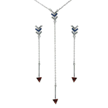 Load image into Gallery viewer, Sterling Silver Rhodium Plated Dangling Arrow Clear CZ Earring And Necklace Set