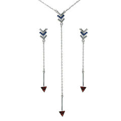 Sterling Silver Rhodium Plated Dangling Arrow Clear CZ Earring And Necklace Set