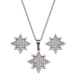 Sterling Silver Rhodium Plated Clear CZ Encrusted Star Set Earring And Necklace Set