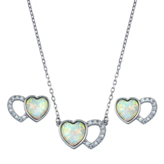 Sterling Silver Rhodium Plated Heart Clear CZ Earring And Necklace Set