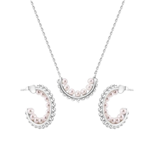 Load image into Gallery viewer, Sterling Silver Rhodium Plated Multi Beaded Pearl Semi Hoop Matching Set