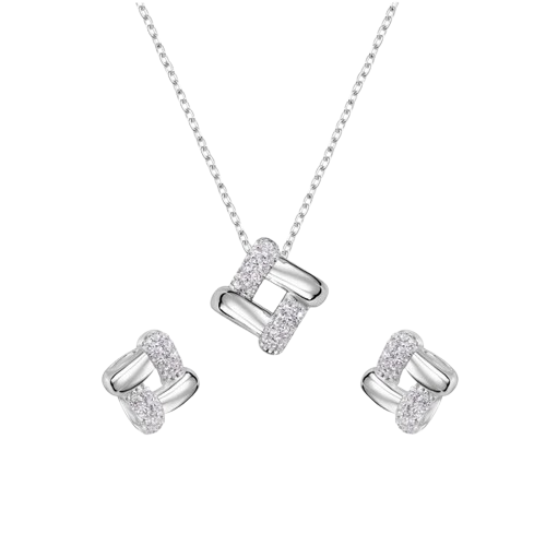 Sterling Silver Rhodium Plated Woven Design Earring and Pendant Set