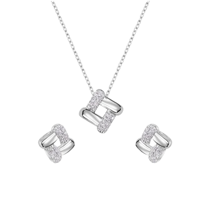 Sterling Silver Rhodium Plated Woven Design Earring and Pendant Set