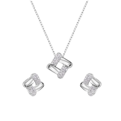 Sterling Silver Rhodium Plated Woven Design Earring and Pendant Set
