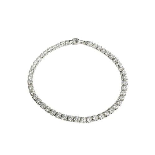 Sterling Silver Rhodium Plated 3.5mm Tennis Clear Asscher CZ Bracelet