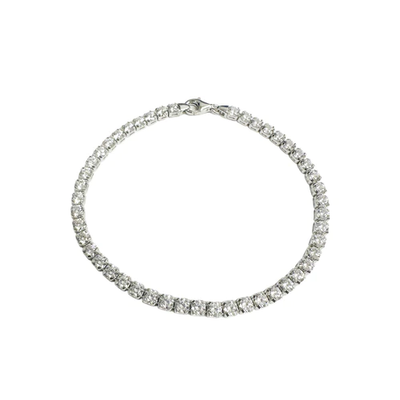 Sterling Silver Rhodium Plated 3.5mm Tennis Clear Asscher CZ Bracelet