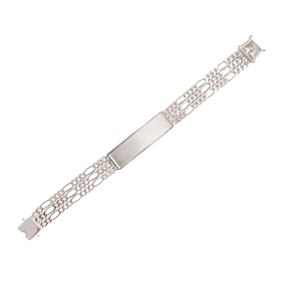Sterling Silver Three Strand Figaro 14.4mm Textured ID Bracelet