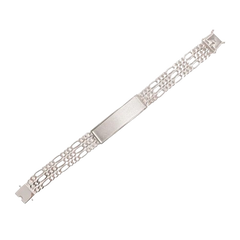 Sterling Silver Three Strand Figaro 14.4mm Textured ID Bracelet