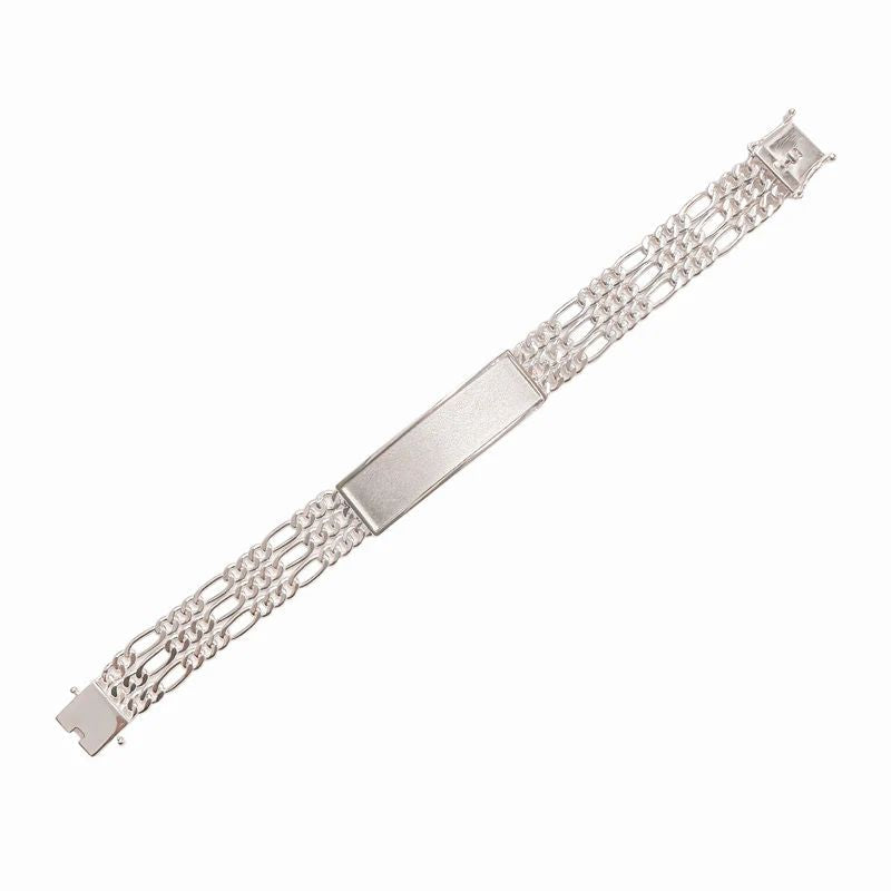 Sterling Silver Three Strand Figaro Textured ID Bracelet