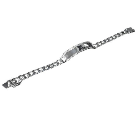 Sterling Silver Anti Tarnish Non Plated Curb Textured Border ID Bracelet