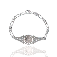 Load image into Gallery viewer, Sterling Silver Saint Benedict Rotating Medal Intricately Detailed Figaro Bracelet