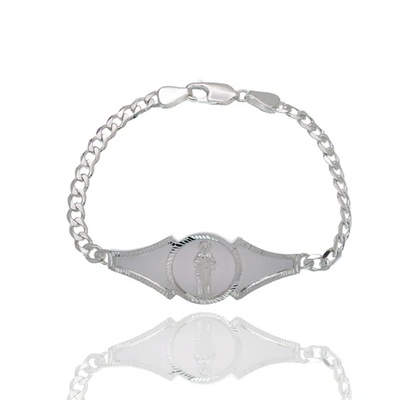 Sterling Silver Saint Jude Diamond Cut Curb Bracelet