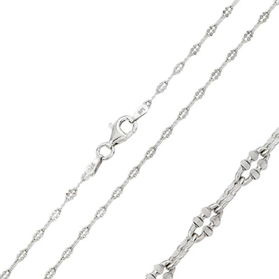 Sterling Silver Rhodium Plated Diamond Cut Oval Link 030-2mm Chain with Spring Clasp Closure