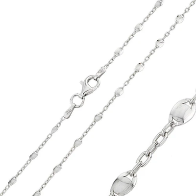 Sterling Silver Rhodium Plated Twisted Disc Link 030-2.5mm Chain with Spring Clasp Closure