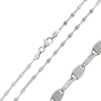 Italian Sterling Silver Rhodium Plated Alternating Lock Oval Confetti Chain 030-2.5 MM with Lobster Clasp Closure