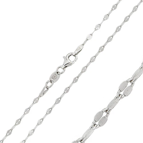 Italian Sterling Silver Rhodium Plated Diamond Cut Open Confetti Chain 030 with Lobster Clasp Closure