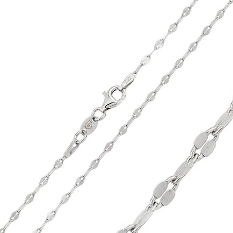 Italian Sterling Silver Rhodium Plated Diamond Cut Open Confetti Chain 030 with Lobster Clasp Closure
