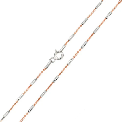 Italian Sterling Silver Rose Gold Plated Diamond Cut Tube Brite P/W Chain 030-1.3 mm with Spring Clasp Closure
