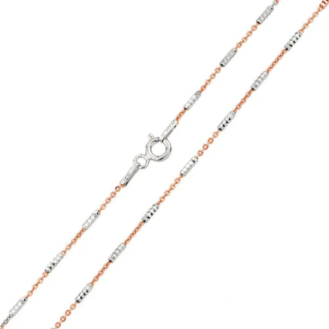 Italian Sterling Silver Rose Gold Plated Diamond Cut Tube Brite P/W Chain 030-1.3 mm with Spring Clasp Closure