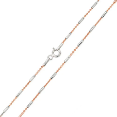 Italian Sterling Silver Rose Gold Plated Diamond Cut Tube Brite P/W Chain 030-1.3 mm with Spring Clasp Closure