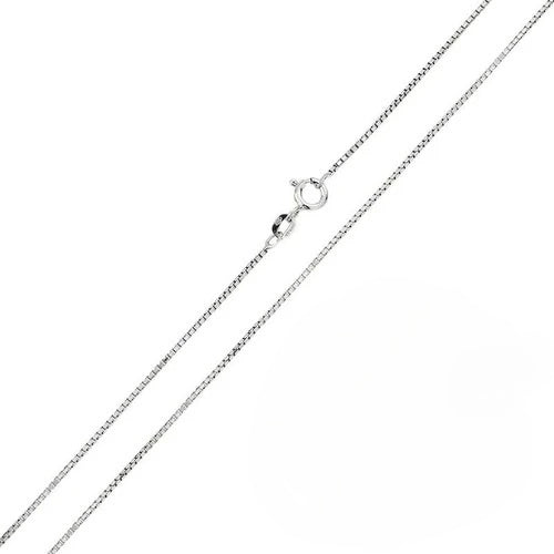 Italian Sterling Silver Rhodium Plated Greek Link Box Chain 015- 0.8 mm with Spring Clasp Closure