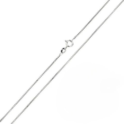 Italian Sterling Silver Rhodium Plated Greek Link Box Chain 015- 0.8 mm with Spring Clasp Closure