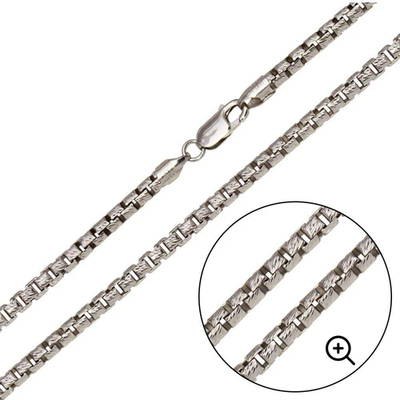 Sterling Silver Rhodium Plated 3.9mm Diamond Cut Slash Round Box Chains