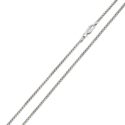 Italian Sterling Silver Rhodium Plated Round Box Chain 035- 1.7 mm with Lobster Clasp Closure