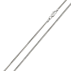 Italian Sterling Silver Rhodium Plated Round Box Chain 040- 2 mm with Lobster Clasp Closure