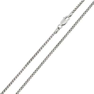 Italian Sterling Silver Rhodium Plated Round Box Chain 050- 2.6 mm with Lobster Clasp Closure