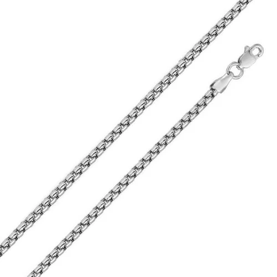 Italian Sterling Silver Rhodium Plated Round Box Chain 3.8 mm with Lobster Clasp Closure