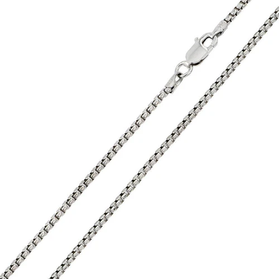 Italian Sterling Silver Rhodium Plated Round Box Chain 057- 3.3 mm with Lobster Clasp Closure