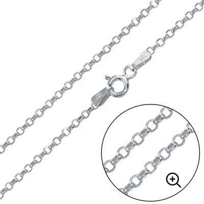 Italian Sterling Silver Rhodium Plated Diamond Cut Rolo Flat Chain 030-2 MM with Spring Clasp Closure
