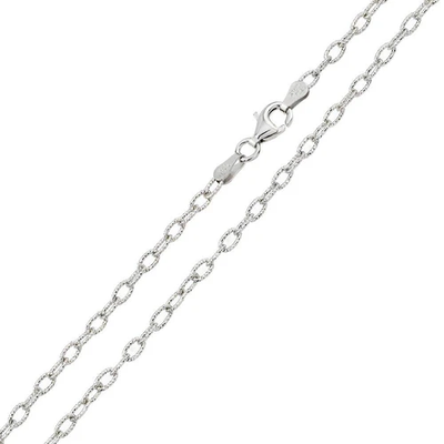 Sterling Silver Rhodium Plated Wire Oval Loop 2.8mm-060 Chain with Spring Clasp Closure
