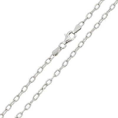 Sterling Silver Rhodium Plated Wire Oval Loop 3.7mm-080 Chain with Spring Clasp Closure