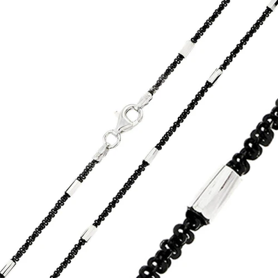 Italian Sterling Silver Black Rhodium Plated Roc Chain with Diamond Cut Tube 030 with Lobster Clasp Closure