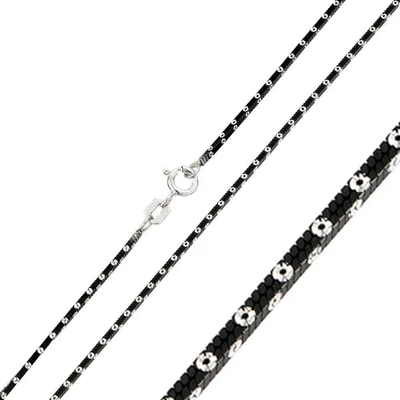 Italian Sterling Silver Black Rhodium Plated 4 sided Snake Chain with White Dots 020-1 mm with Spring Clasp Closure