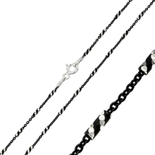 Load image into Gallery viewer, Italian Sterling Silver Black Rhodium Plated Diamond Cut Black and White Tube Spiral Chain 030 1.4mm with Spring Clasp Closure