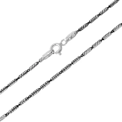 Italian Sterling Silver Black Rhodium Plated Black and White Tube 2 Brite Close FT Chain 030 1.4mm with Spring Clasp Closure