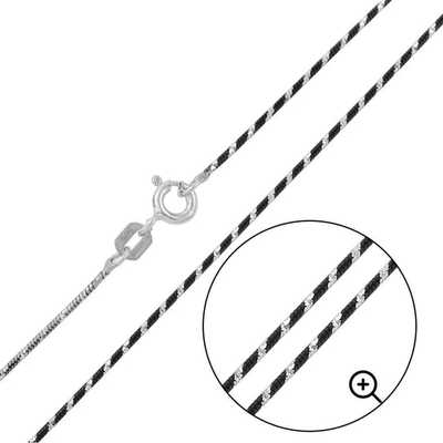 Italian Sterling Silver Black Rhodium Plated Black and White Round Snake Chain 020 0.85mm with Spring Clasp Closure