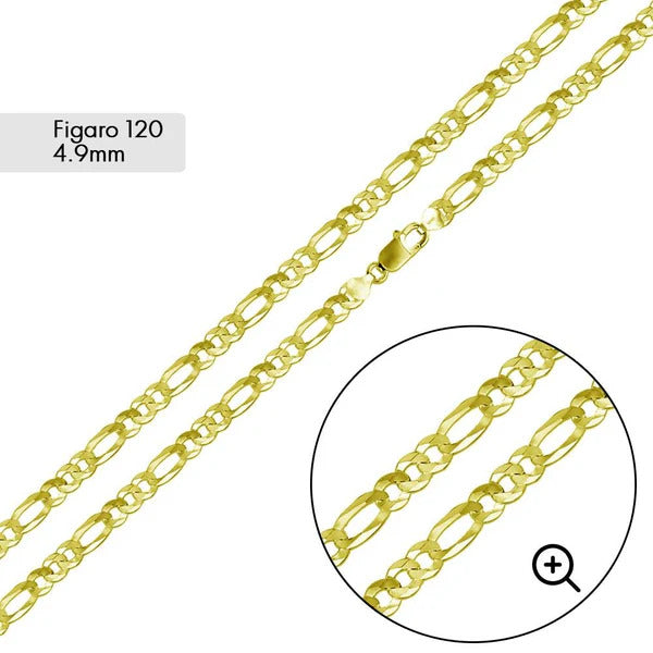 Sterling Silver Gold Plated Figaro 120-4.9mm Chain