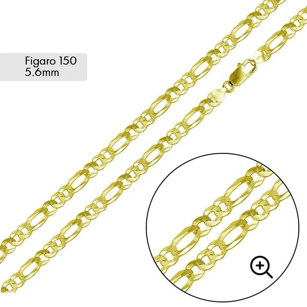 Sterling Silver Gold Plated Super Flat Figaro 150-5.6mm Chain