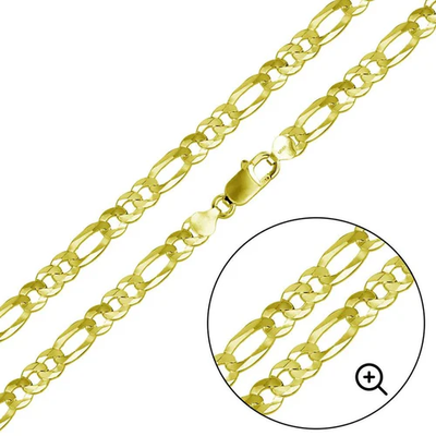 Sterling Silver Gold Plated Super Flat Figaro 200-8.9mm Chain