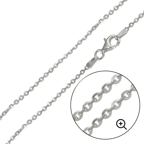Sterling Silver Rhodium Plated Brillantina Diamond Cut 2.1mm Chain, Length 24"